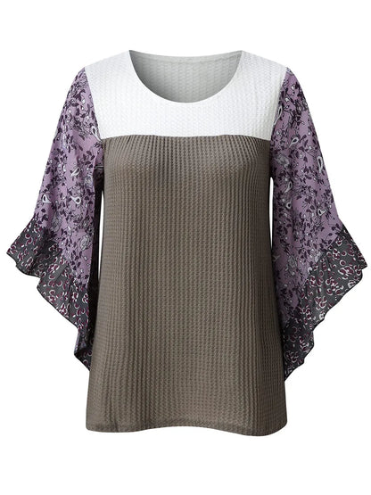 Full Size Printed Round Neck Three-Quarter Sleeve Blouse - Treasured Gift's & More
