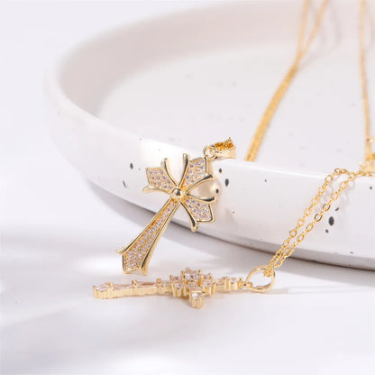 Stainless Steel Inlaid Zircon Cross Necklace - Treasured Gift's & More