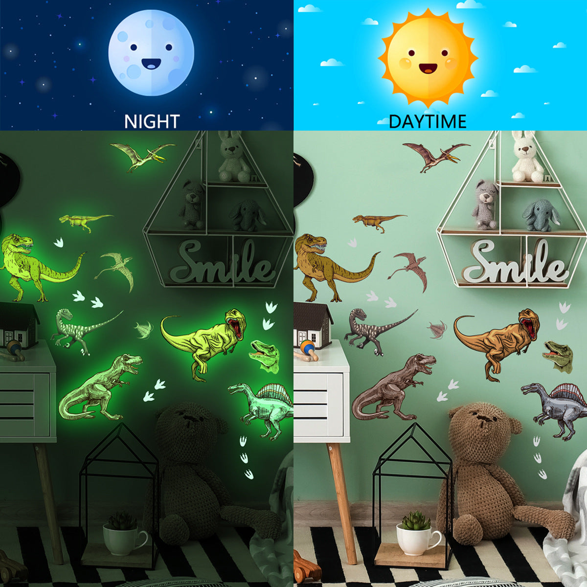 1 Set, Glow In The Dark, Dinosaur Wall Stickers