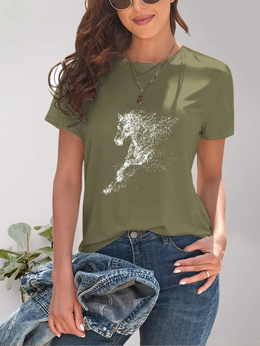 Horse Round Neck Short Sleeve T-Shirt - Treasured Gift's & More