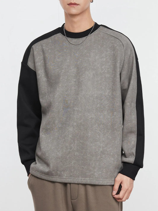 Men's Plus Size Contrast Round Neck Long Sleeve Sweatshirt - Treasured Gift's & More