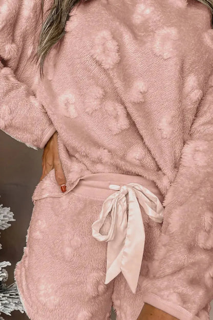 Round Neck Long Sleeve Top and Shorts Lounge Set - Treasured Gift's & More