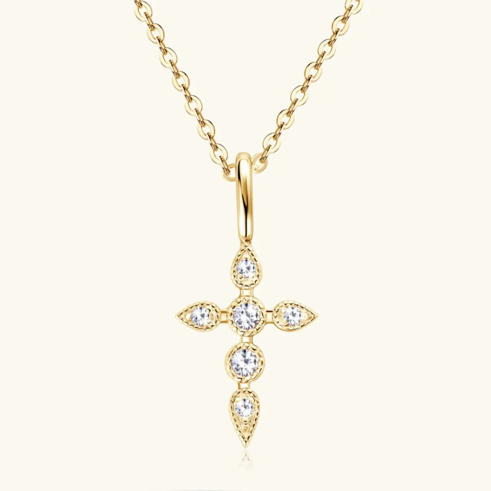 925 Sterling Silver Moissanite Cross Pendant Necklace - Treasured Gift's & More