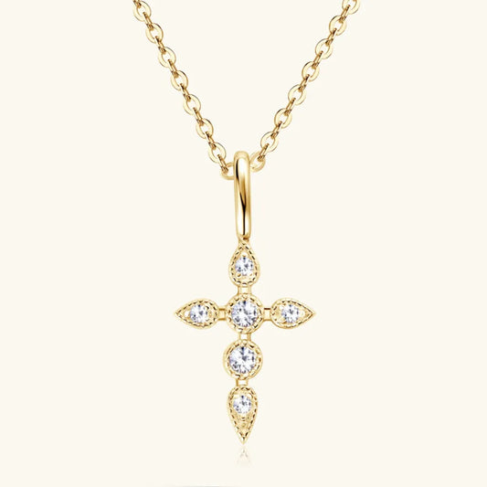 925 Sterling Silver Moissanite Cross Pendant Necklace - Treasured Gift's & More