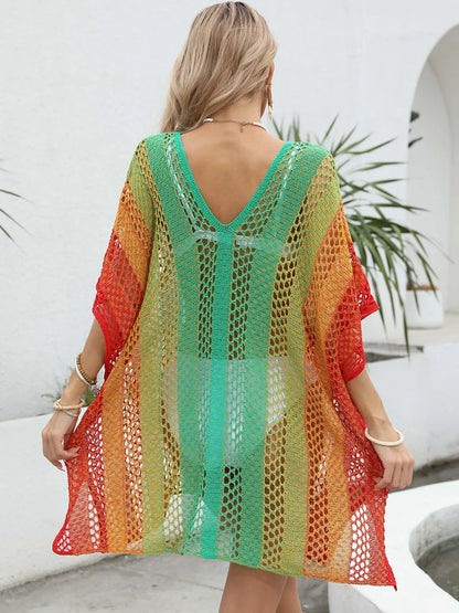 Openwork Contrast V-Neck Cover-Up - Treasured Gift's & More