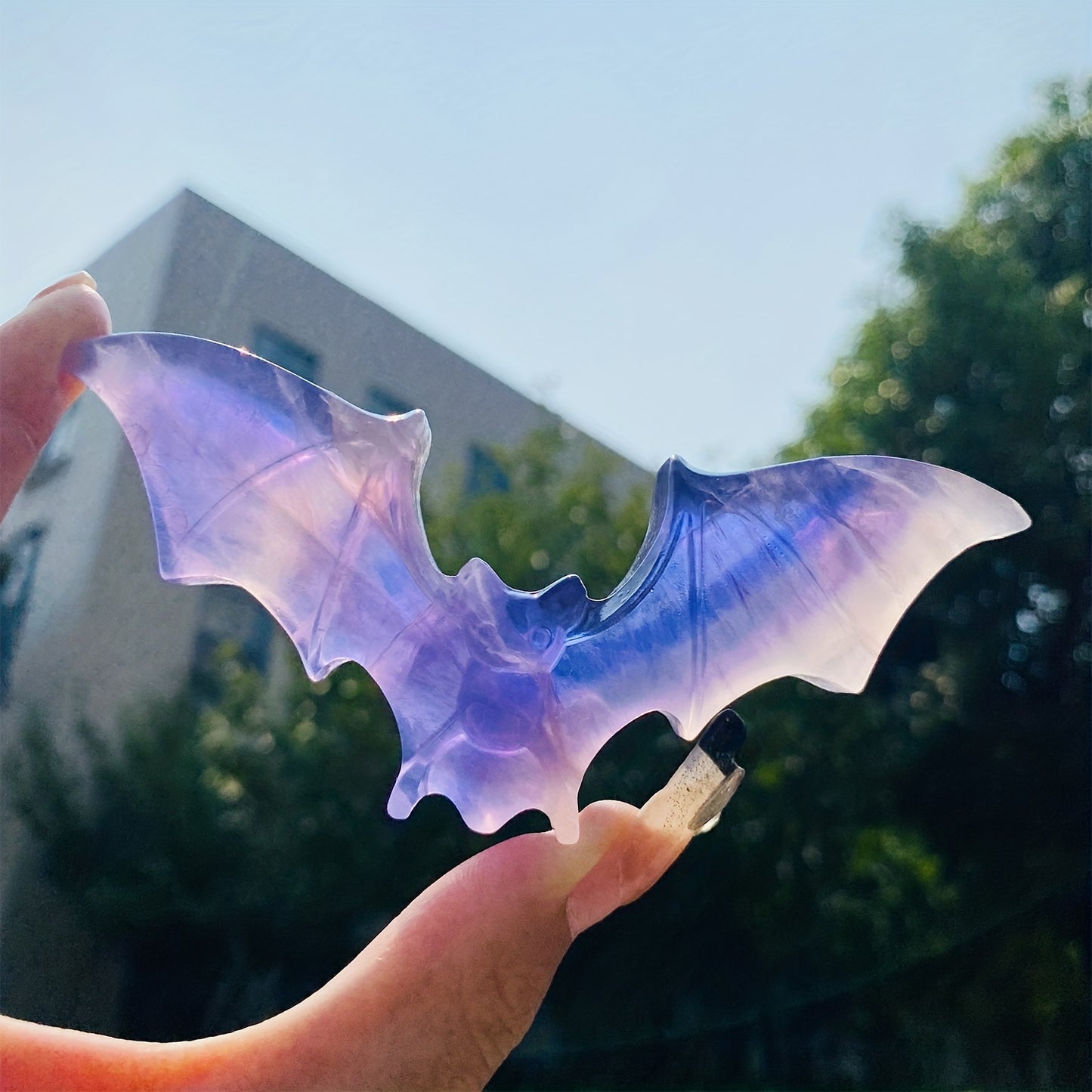 1pc Natural Fluorite Bat Carving, Crystal