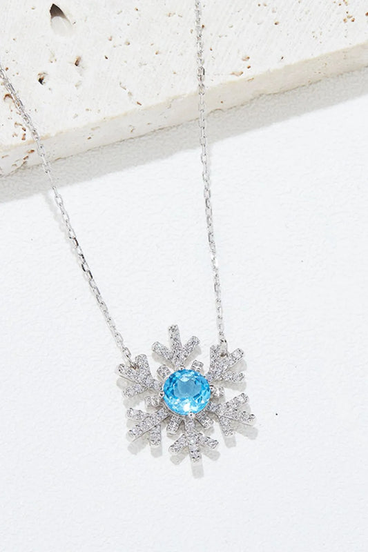 925 Sterling Silver Topaz Snowflake Shape Necklace - Treasured Gift's & More
