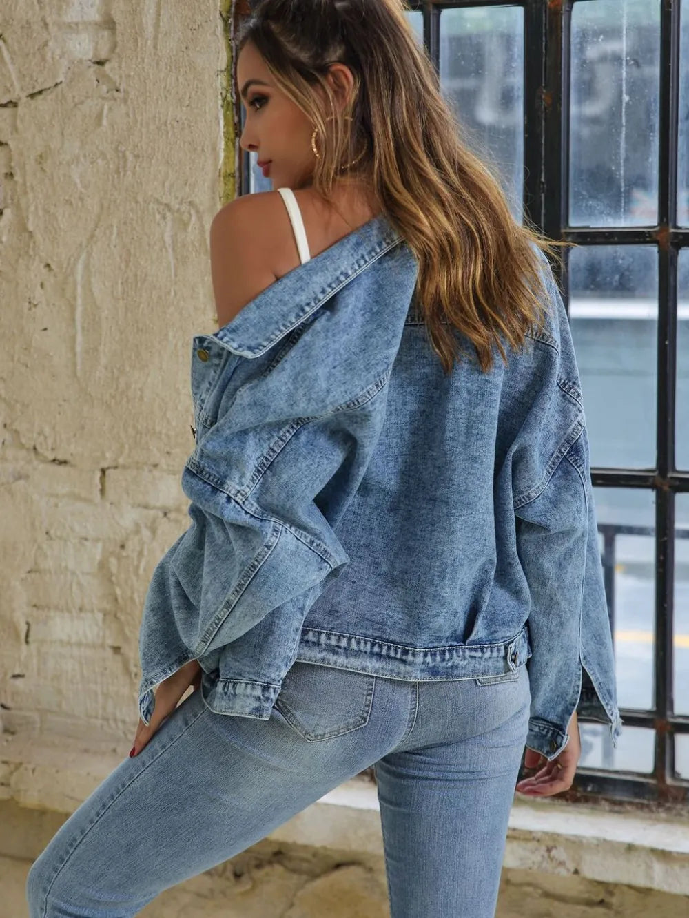 Button Down Drop Shoulder Denim Jacket - Treasured Gift's & More
