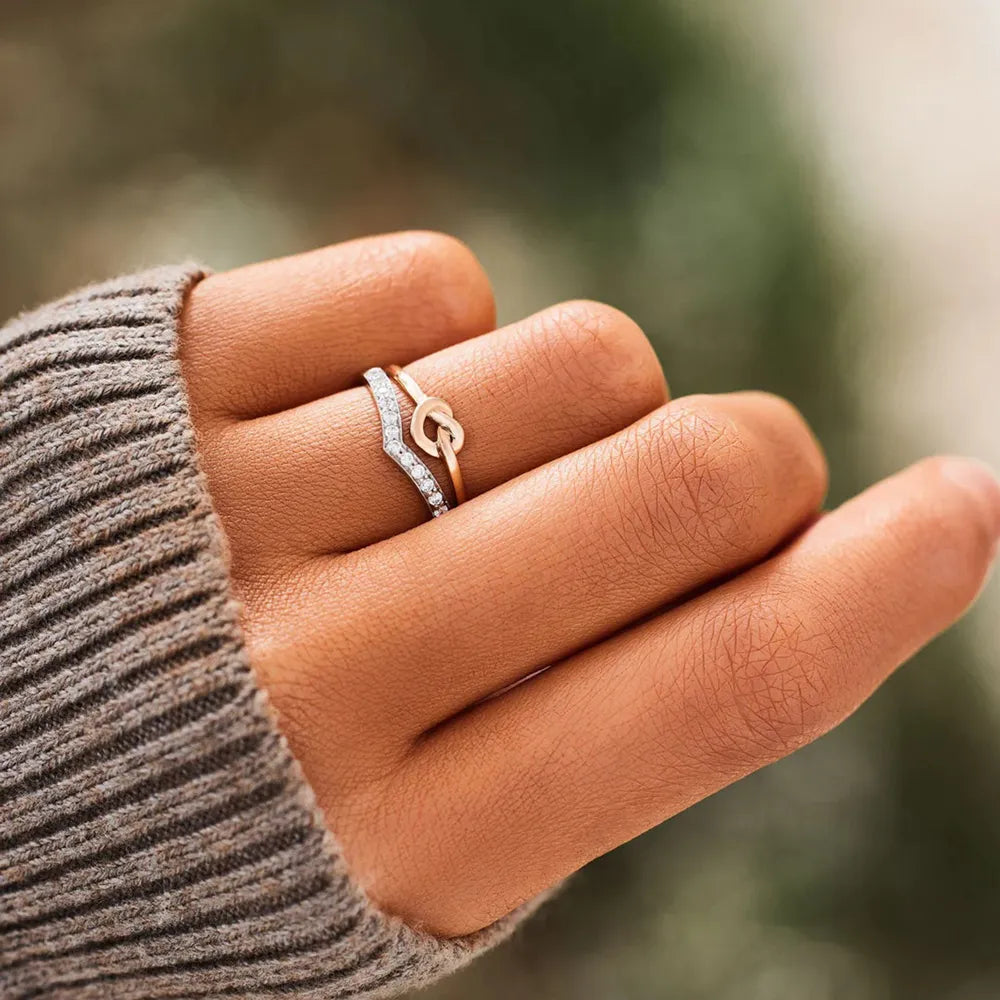 Knotted Heart Shape Inlaid Zircon Ring - Treasured Gift's & More