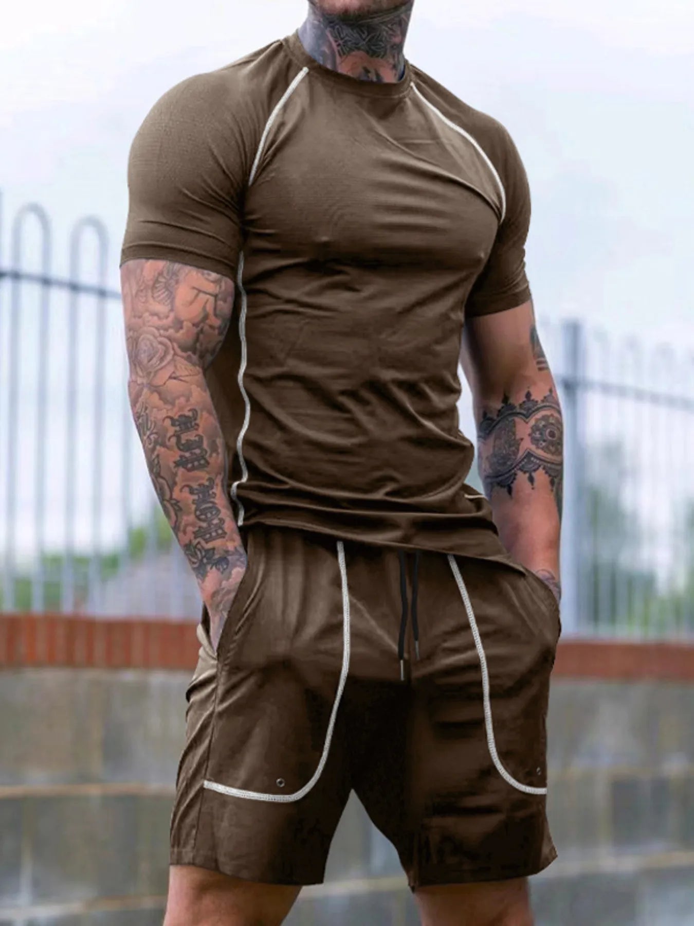 Men's Full Size Round Neck Short Sleeve T-Shirt and Shorts Set Plus Size - Treasured Gift's & More