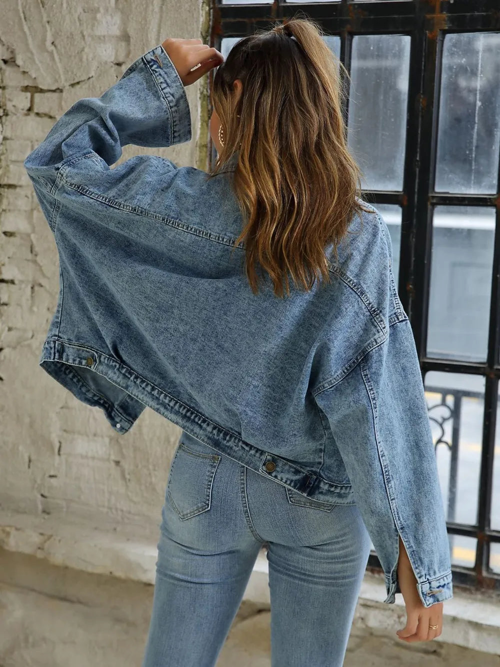 Button Down Drop Shoulder Denim Jacket - Treasured Gift's & More