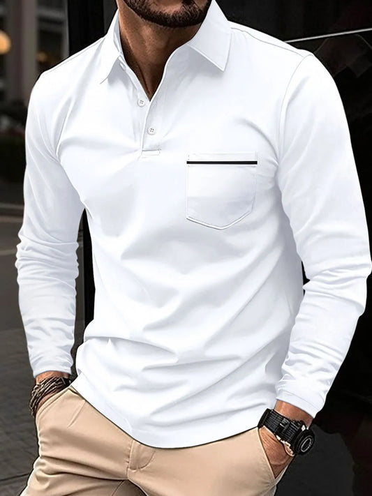 Men's Full Size Button Detail Long Sleeve Polo Plus Size - Treasured Gift's & More