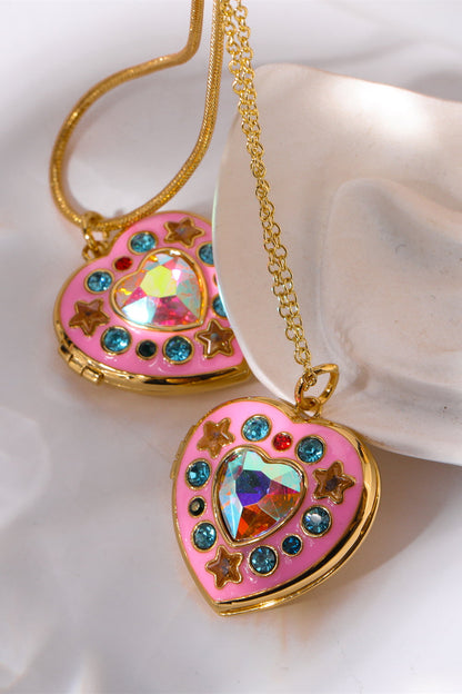 Rhinestone Decor Heart Box Pendant Necklace - Treasured Gift's & More