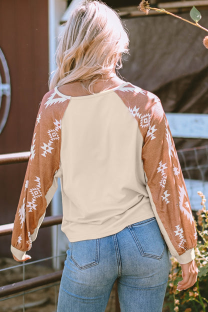 Geometric Round Neck Long Sleeve T-Shirt - Treasured Gift's & More