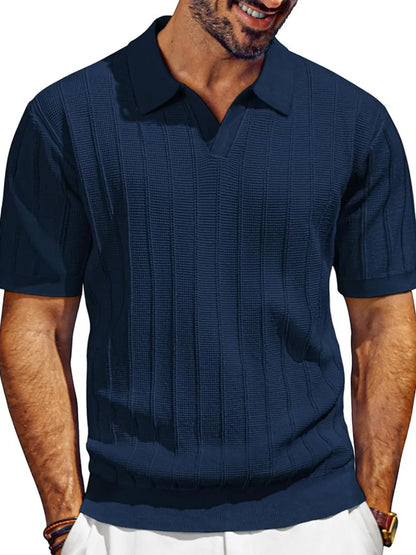 Men's Full Size Textured Collared Neck Short Sleeve Polo Plus Size - Treasured Gift's & More