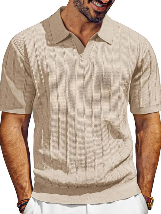 Men's Full Size Textured Collared Neck Short Sleeve Polo Plus Size - Treasured Gift's & More