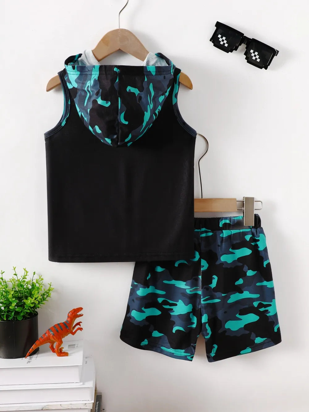 Children's Dinosaur Sleeveless Hooded Top and Pants Set - Treasured Gift's & More