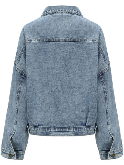 Button Down Drop Shoulder Denim Jacket - Treasured Gift's & More