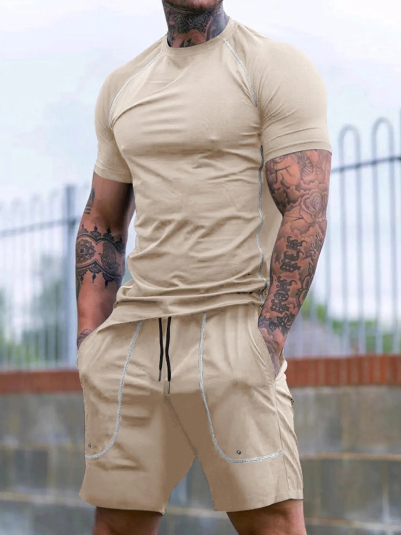 Men's Full Size Round Neck Short Sleeve T-Shirt and Shorts Set Plus Size - Treasured Gift's & More