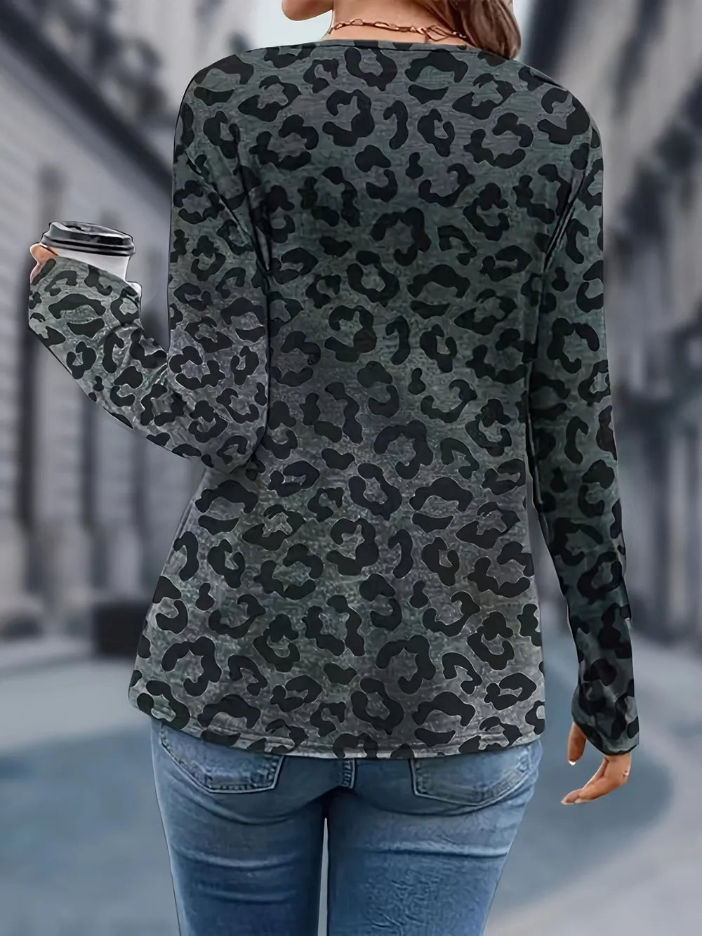 Leopard V-Neck Long Sleeve T-Shirt - Treasured Gift's & More
