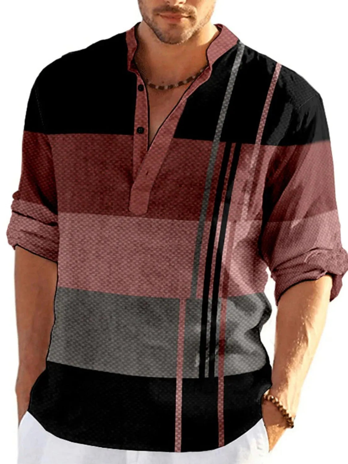 Men's Full Size Color Block Long Sleeve Polo Plus Size - Treasured Gift's & More