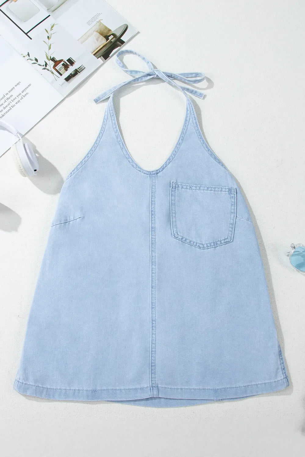Backless Halter Neck Denim Top - Treasured Gift's & More