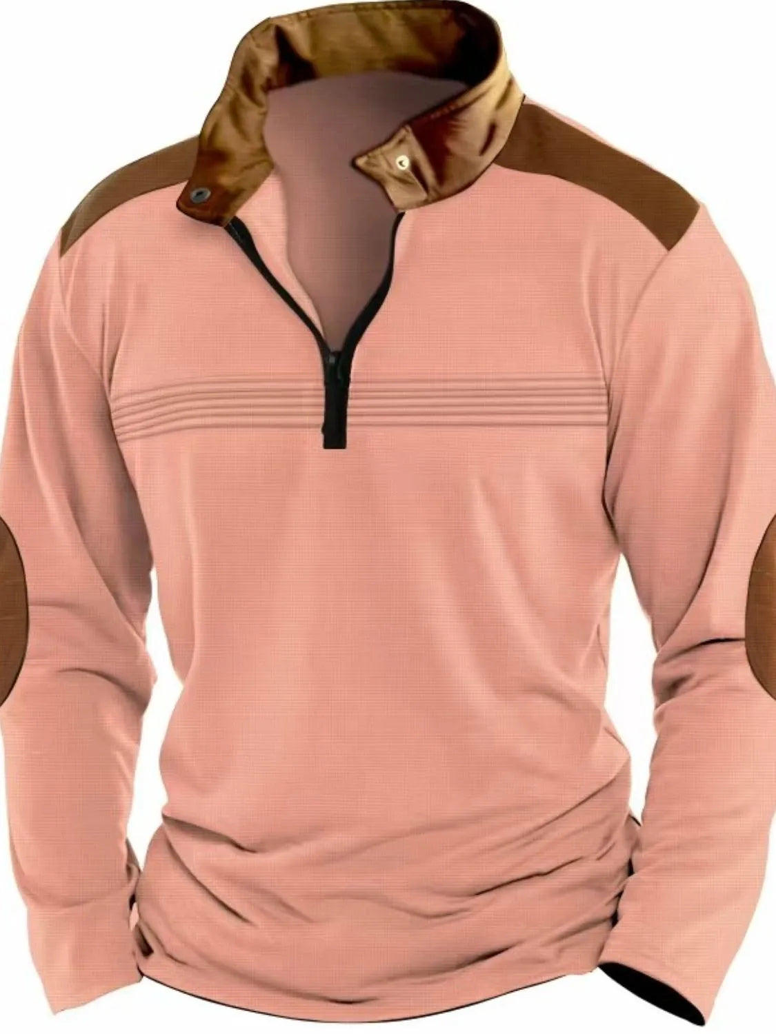 Men's Full Size Contrast Half Zip Long Sleeve Polo Plus Size - Treasured Gift's & More