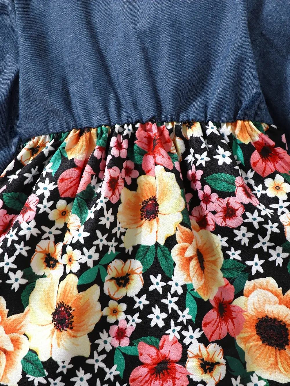 Children's Ruffled Bow Contrast Floral Dress with Headband - Treasured Gift's & More