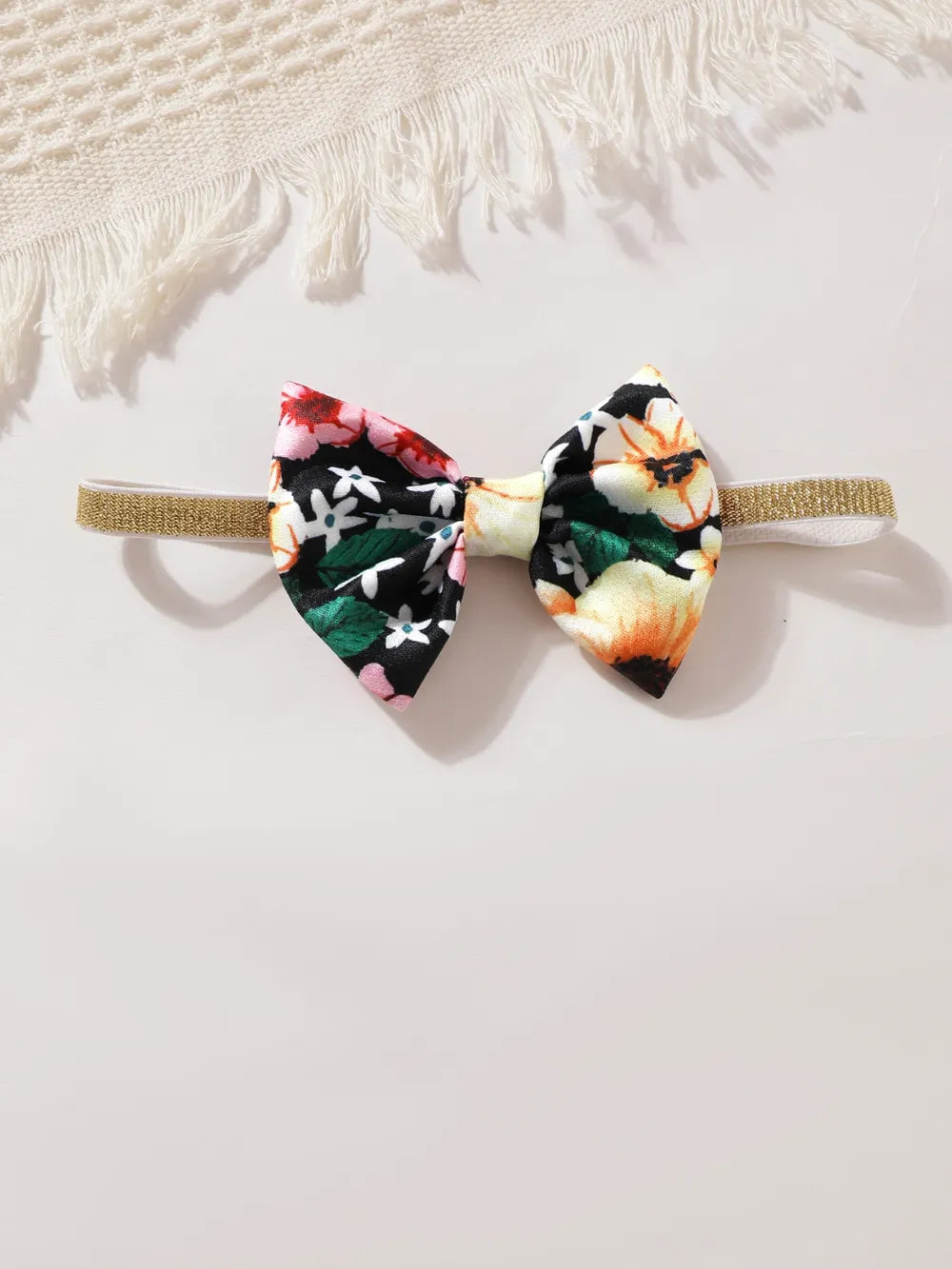 Children's Ruffled Bow Contrast Floral Dress with Headband - Treasured Gift's & More