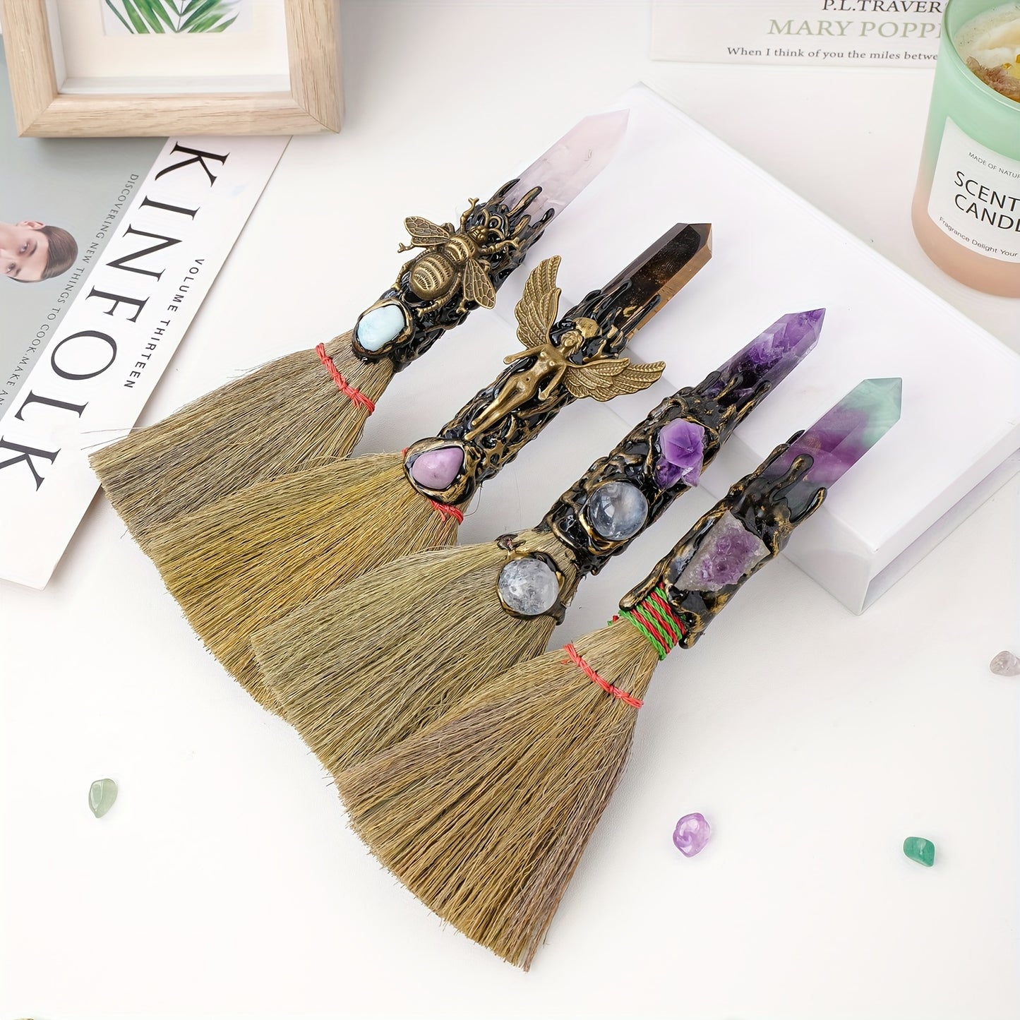 1PC Natural Crystal Point Wand Small Broom Tools