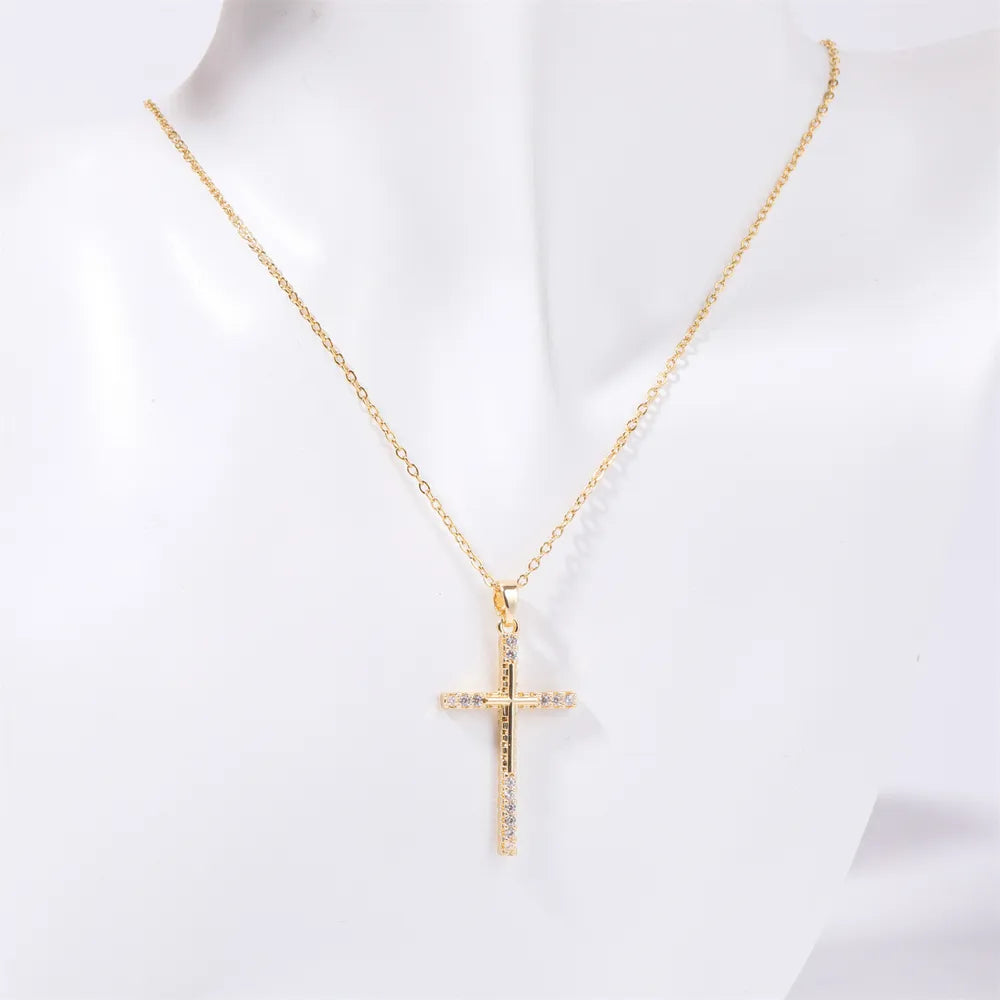 Stainless Steel Inlaid Zircon Cross Necklace - Treasured Gift's & More