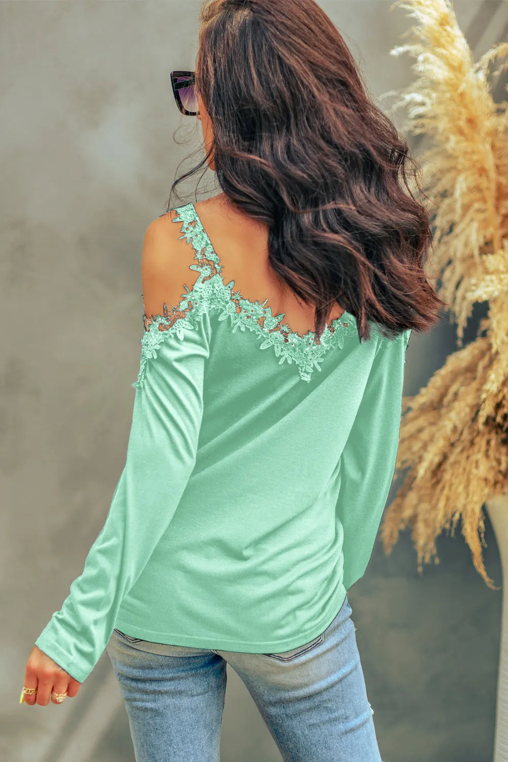 Lace Detail Cold Shoulder Long Sleeve T-Shirt - Treasured Gift's & More