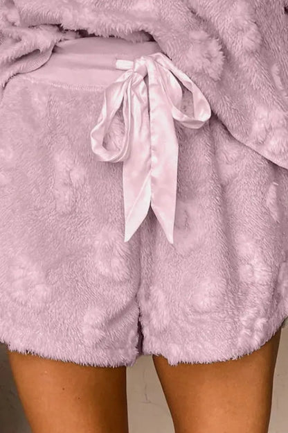 Round Neck Long Sleeve Top and Shorts Lounge Set - Treasured Gift's & More