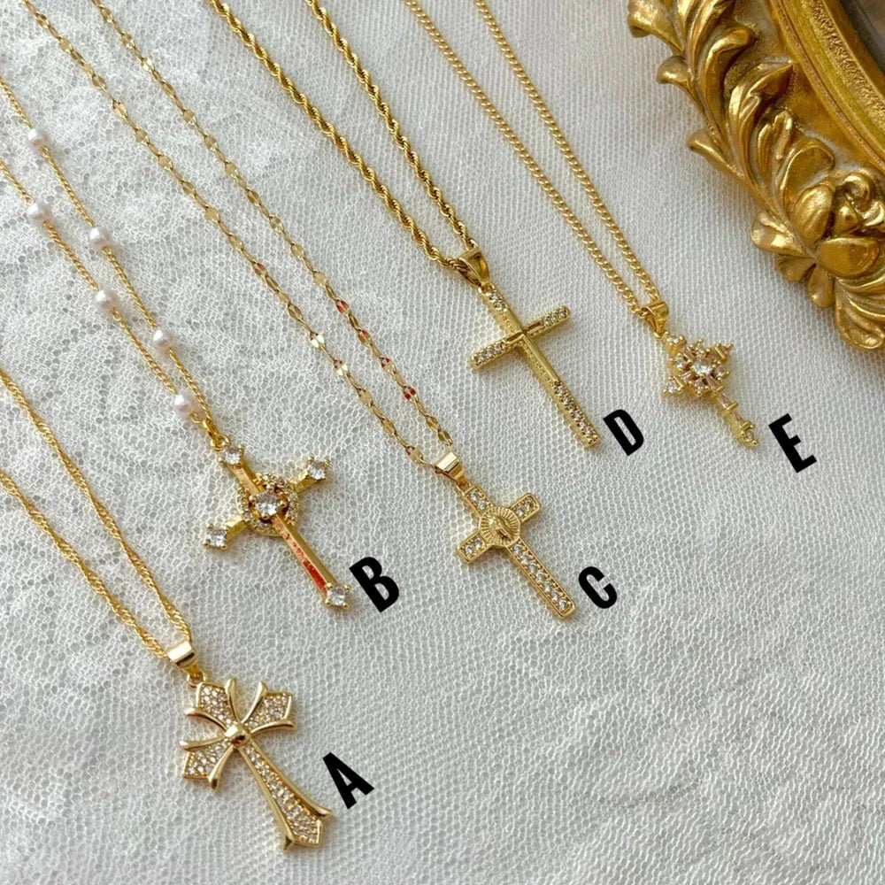Stainless Steel Inlaid Zircon Cross Necklace - Treasured Gift's & More