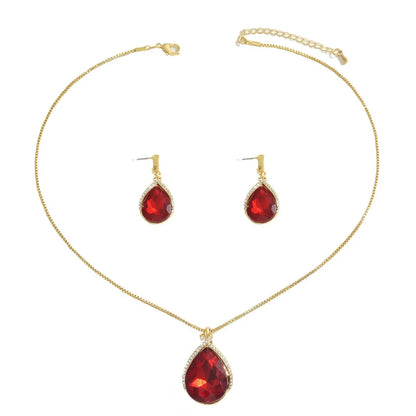 18K Gold-Plated Rhinestone Teardrop Necklace and Earrings Jewelry Set - Treasured Gift's & More