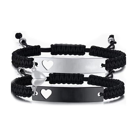 Hand woven with engraved steel plate magnetic couple bracelet - Just $13.53! Shop now at Treasured Gift's & More