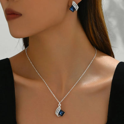 Stainless Steel Crystal Geometric Earrings and Necklace Jewelry Set - Treasured Gift's & More