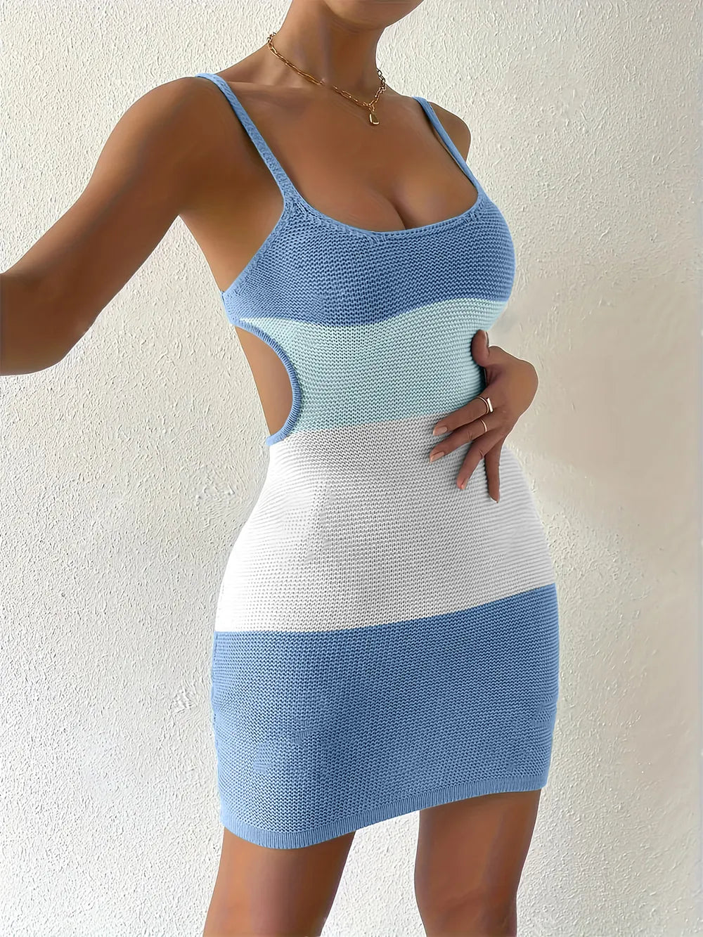 Color Block Scoop Neck Cover Up Dress - Treasured Gift's & More