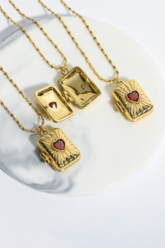 Heart Zircon Box Pendant Copper Necklace - Treasured Gift's & More