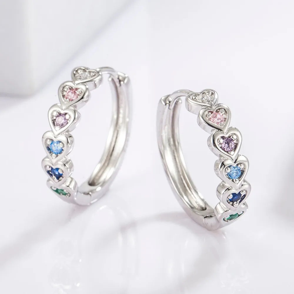 925 Sterling Silver Inlaid Zircon Heart Huggie Earrings - Treasured Gift's & More
