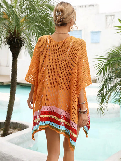 Slit Openwork V-Neck Half Sleeve Cover-Up - Treasured Gift's & More