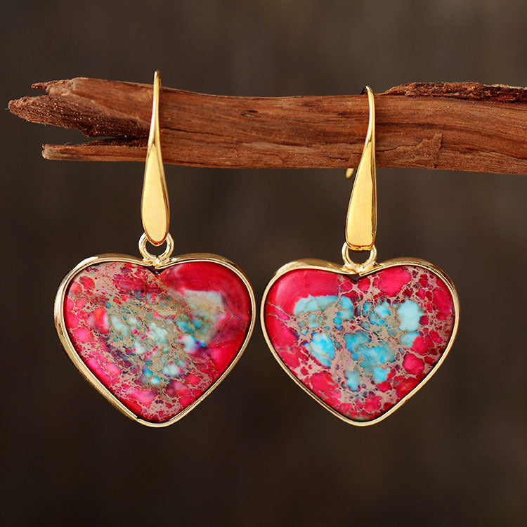 Natural Stone Heart Drop Earrings - Treasured Gift's & More