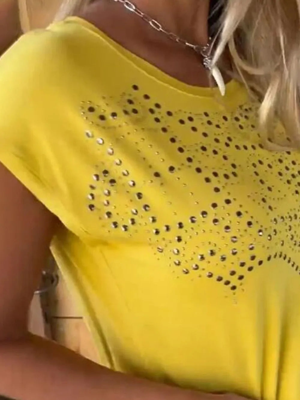 Studded Fringe Round Neck Cap Sleeve T-Shirt - Treasured Gift's & More