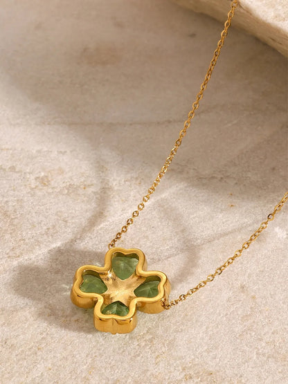 Stainless Steel Zircon Lucky Clover Pendant Necklace - Treasured Gift's & More