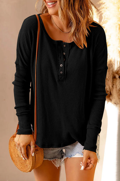 Double Take Full Size Half Button Drop Shoulder T-Shirt - Treasured Gift's & More