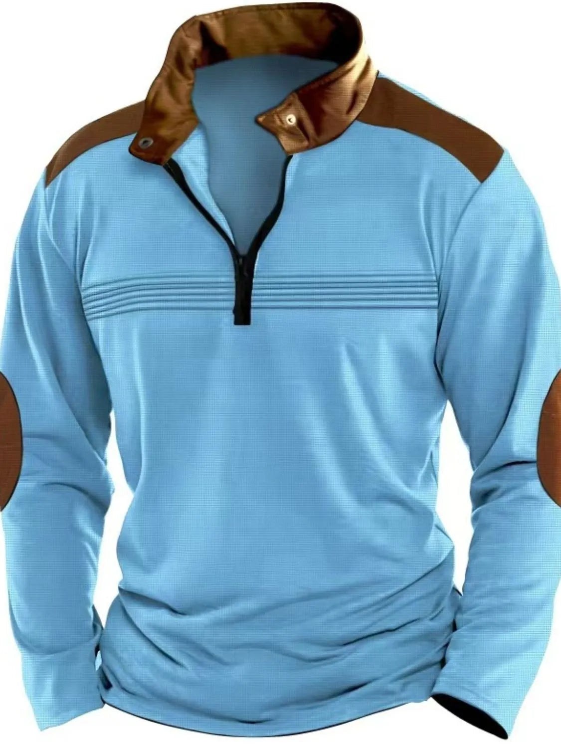Men's Full Size Contrast Half Zip Long Sleeve Polo Plus Size - Treasured Gift's & More