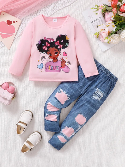 Children's Cartoon Graphic Top and Pants Set - Treasured Gift's & More