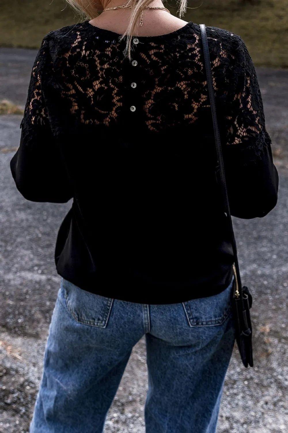 Lace Detail Round Neck Long Sleeve Blouse - Treasured Gift's & More