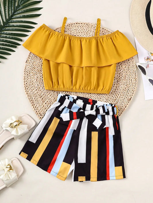 Children's Ruffled Spaghetti Strap Top and Pants Set - Treasured Gift's & More