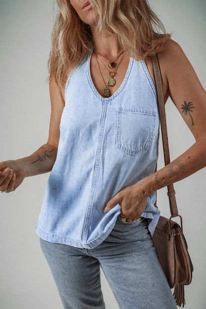 Backless Halter Neck Denim Top - Treasured Gift's & More
